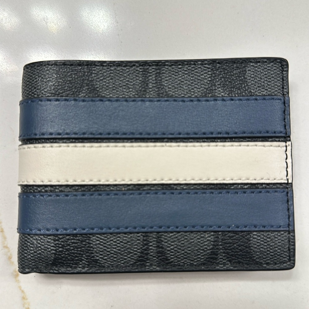 Coach Slim Billfold Wallet In Signature Canvas With Varsity Stripe 3004